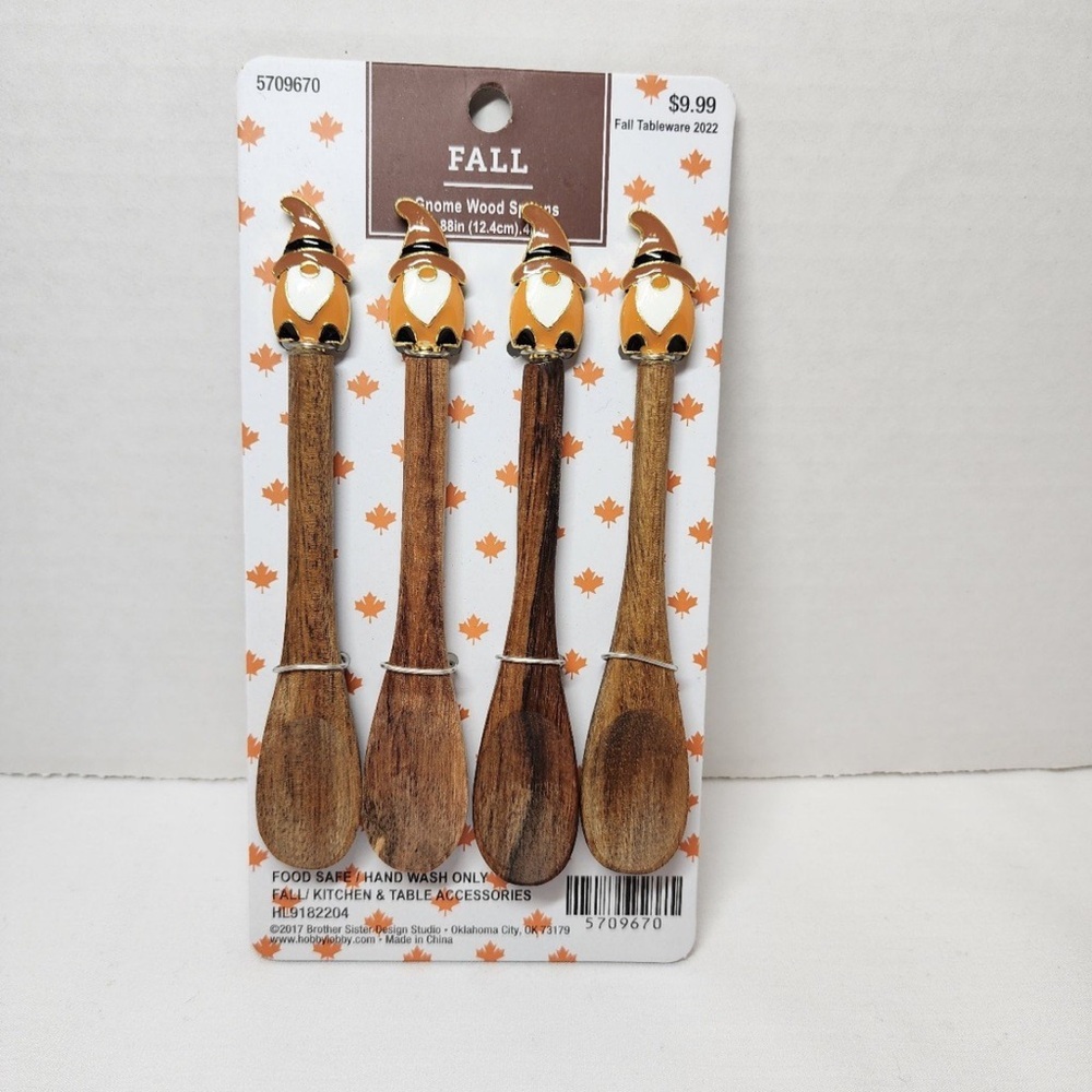 ****SOLD****Gnome Fall small wooden spoons set of 4 - Picture 2 of 4